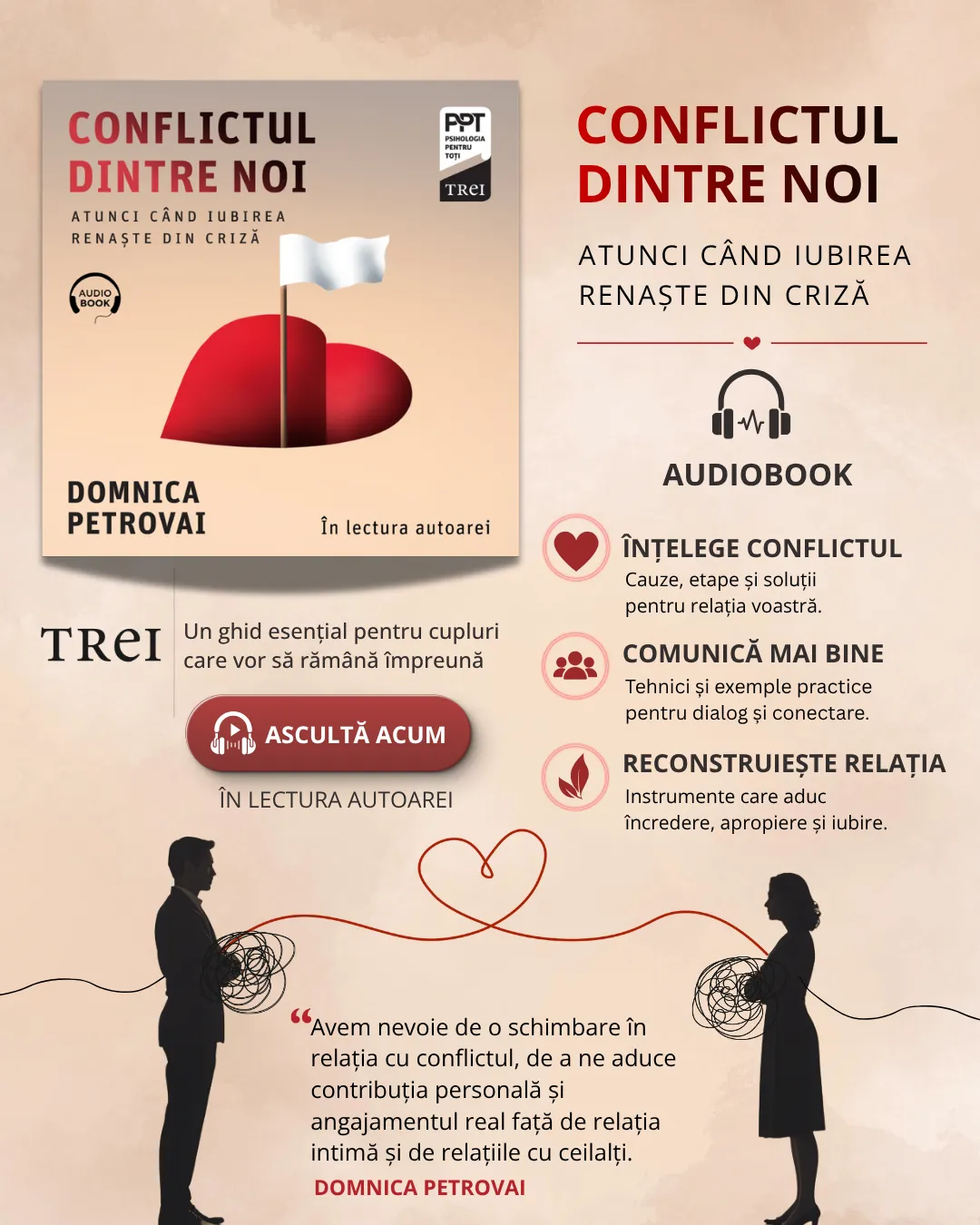 Banner promoțional realizat pentru promovarea unui audiobook, destinat utilizării pe social media, website și în campanii de promovare online.